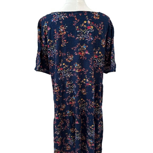 Women's 2X Blue Floral Casual Curvy Babydoll Midi PLUS Short Sleeve Cotton Dress - Picture 6 of 9
